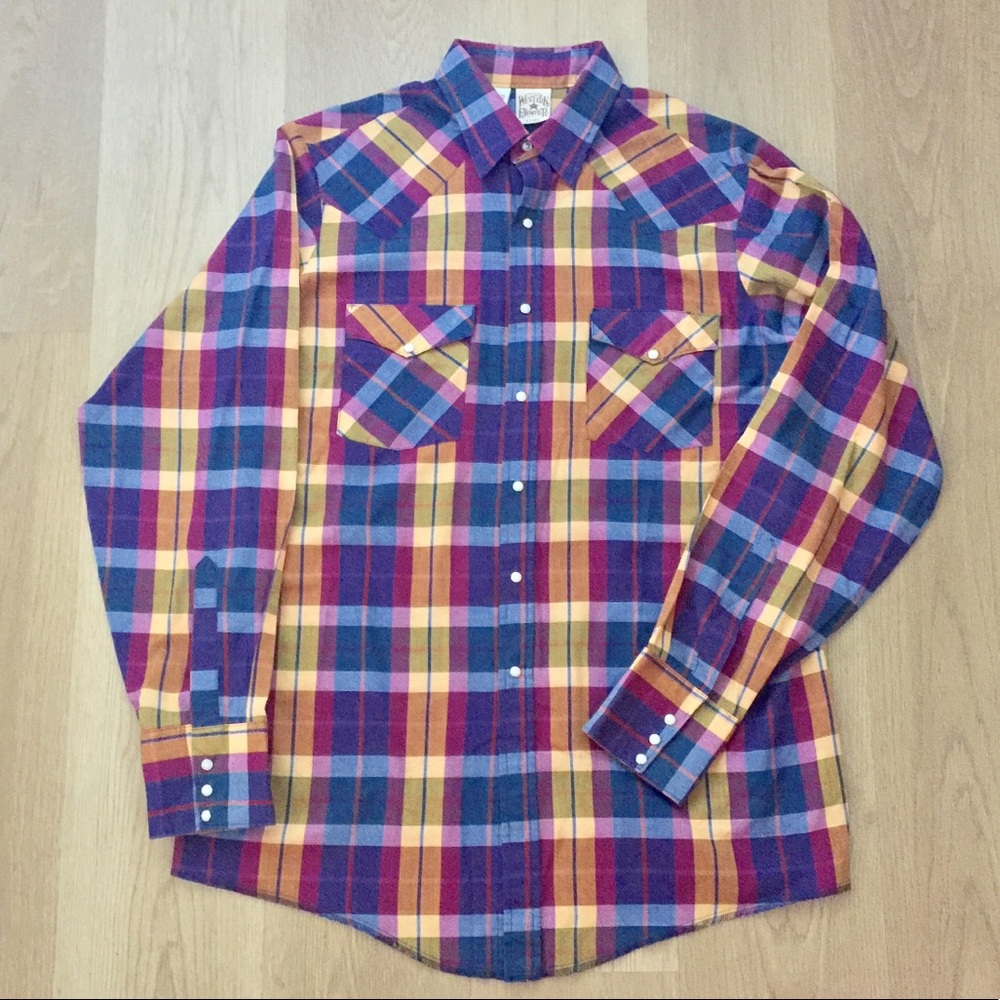 GUC Western Frontier Pearl Snap Plaid Shirt, Sz L